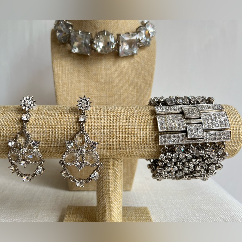 Vintage Wedding Jewelry Suite:Bracelet,Chandelier Earrings,& Headpiece/Necklace - Picture 2 of 9